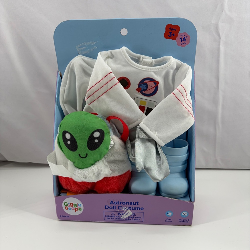 GiggleScape Astronaut Doll Costume 6pc Set with Light Up Alien for 14in Doll